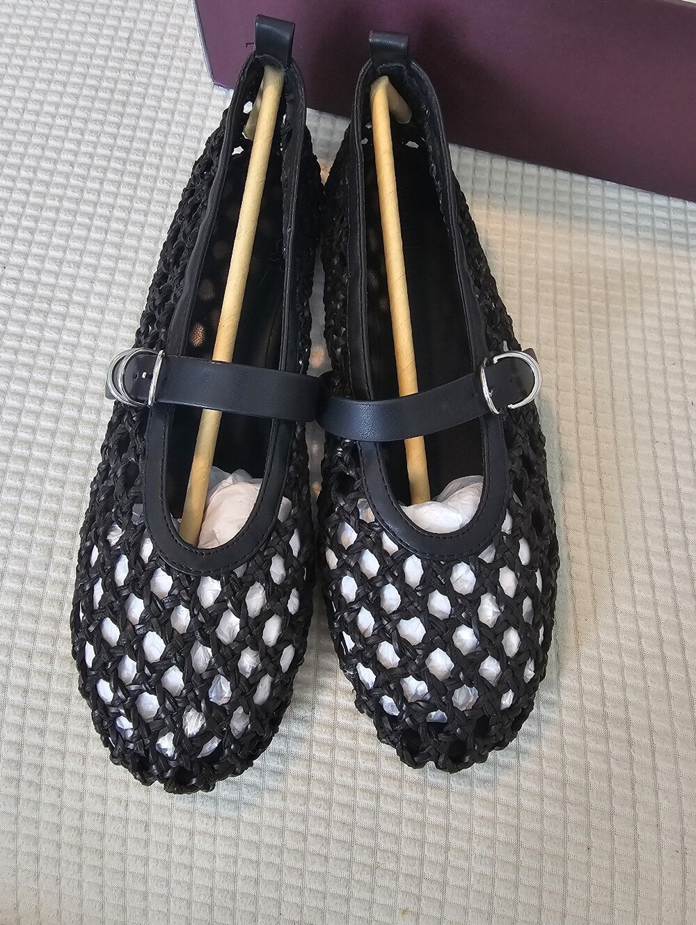 Cusionaire Black Mesh Woven Mary Jane Flats, Wendy, NIB Size 9/9.5